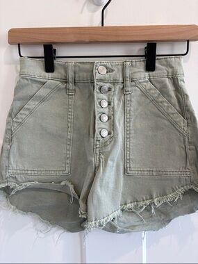 Celebrity Pink Washed Sage Green High-Rise Button Fly Denim Shorts